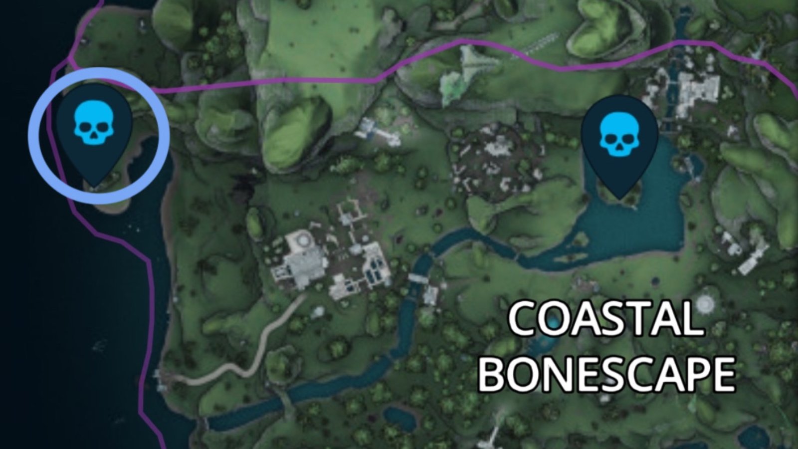 Borderlands 4 map featuring the second Dead Bolt in Coastal Bonescape.