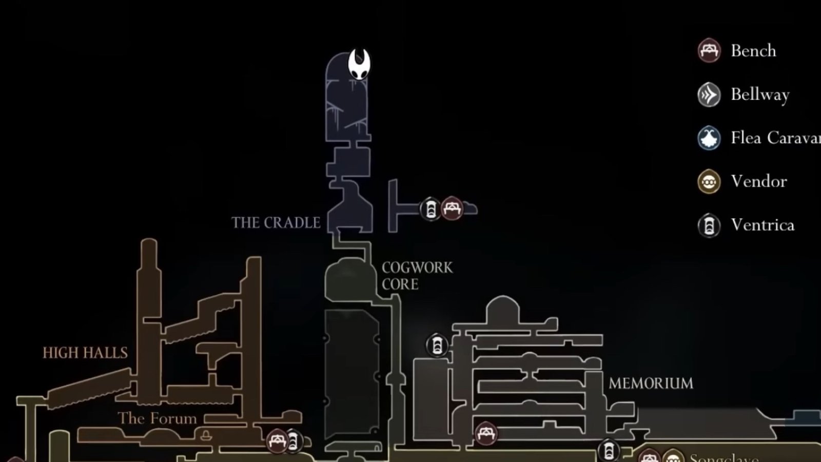 Silksong featuring Surface Memento location on the Cradle map.