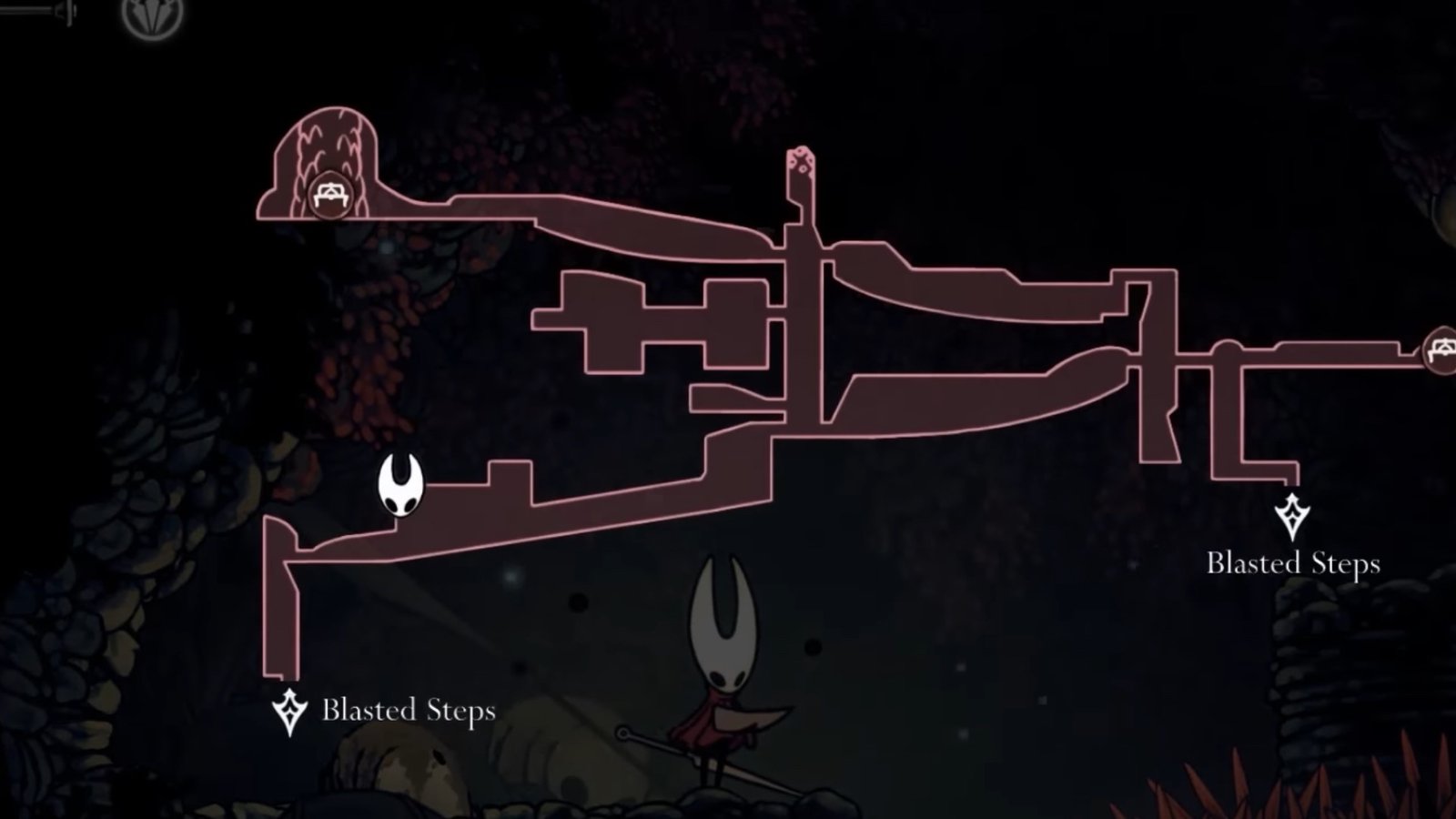 Silksong featuring the Grey Memento location on the Sands of Karak map.