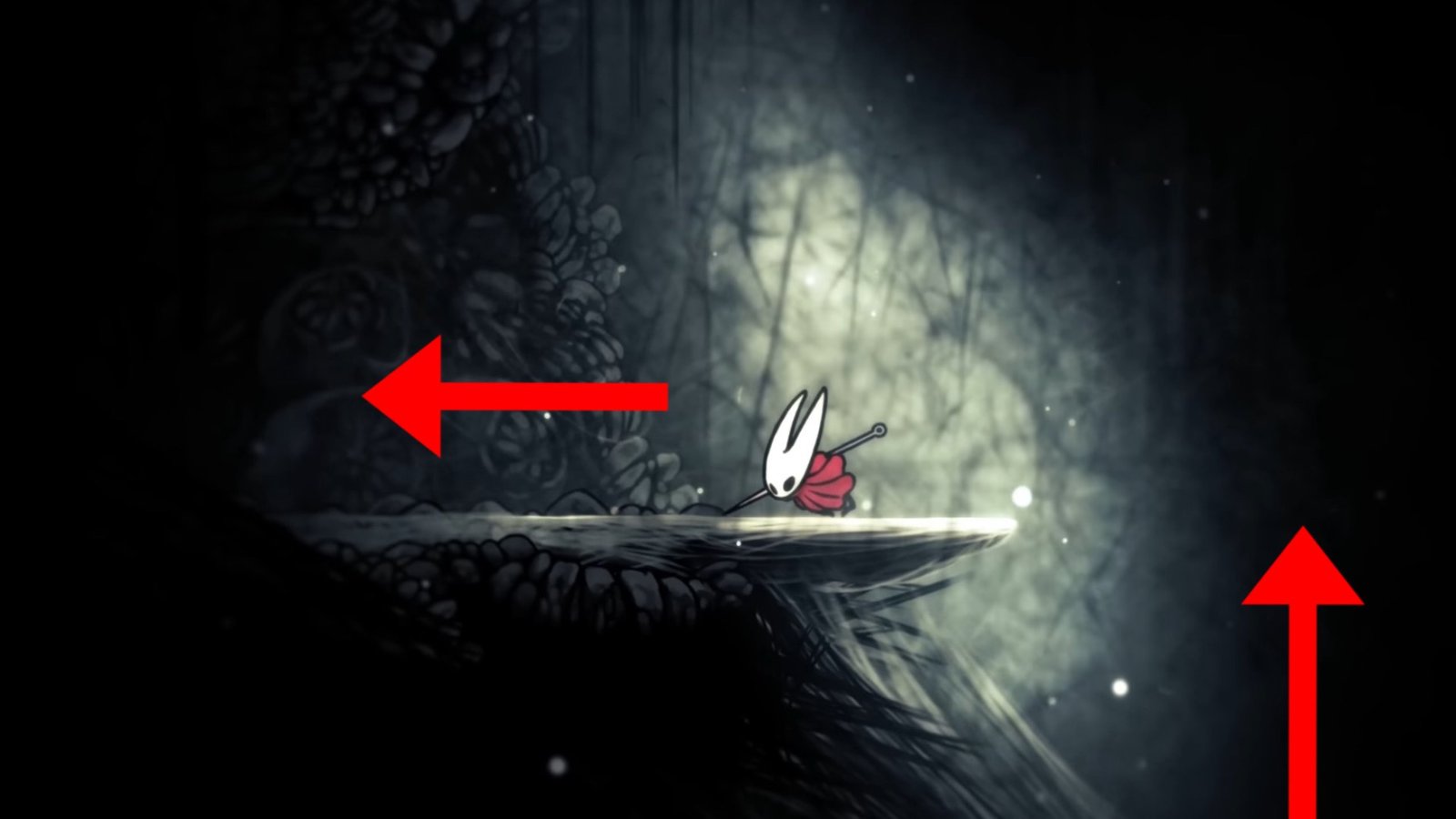 Silksong featuring Hornet heading left in a web-filled location.