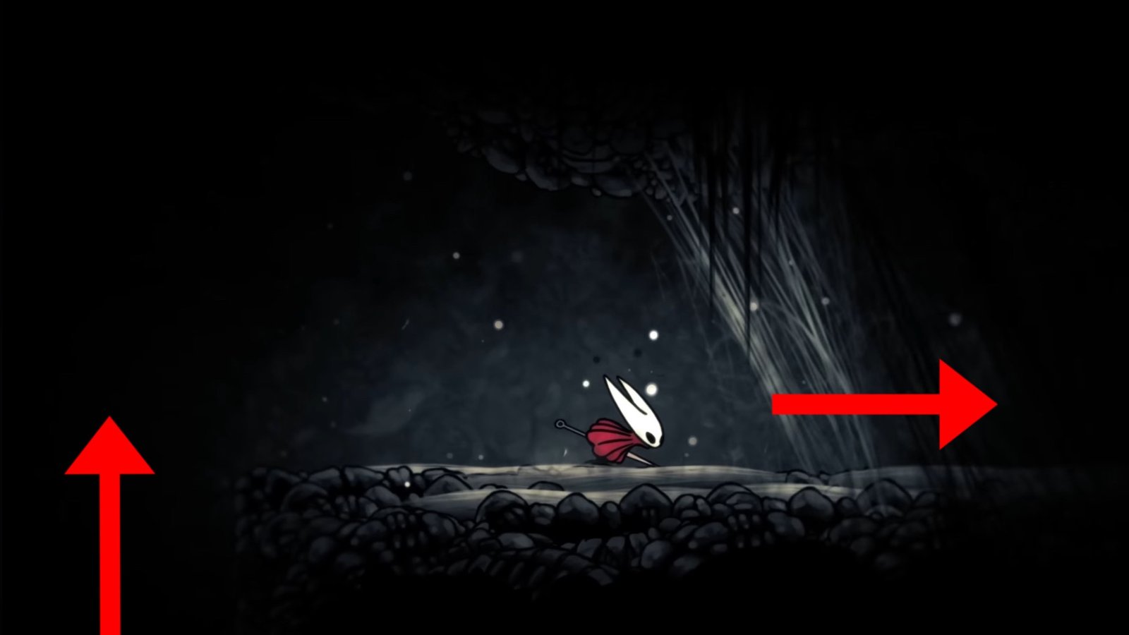 Silksong featuring Hornet heading right in a web-filled location.