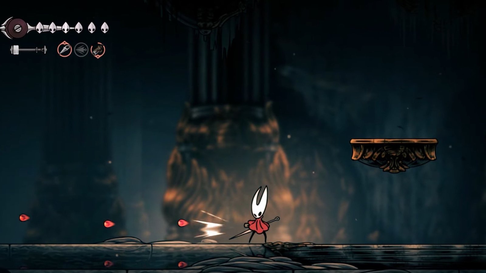 Silksong featuring the Hornet using the Rosary Cannon.