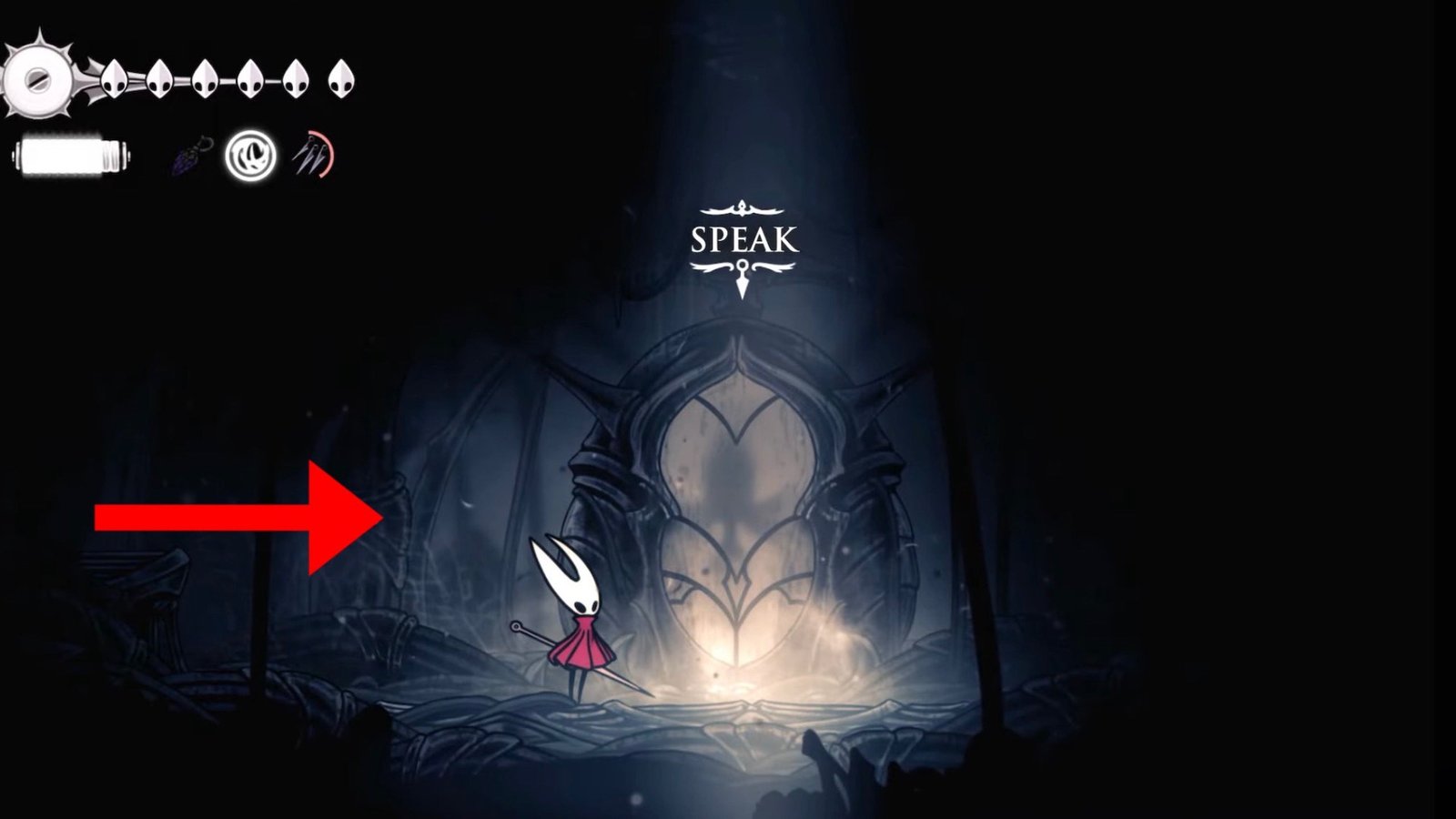 Silksong featuring Hornet speaking to Eva.