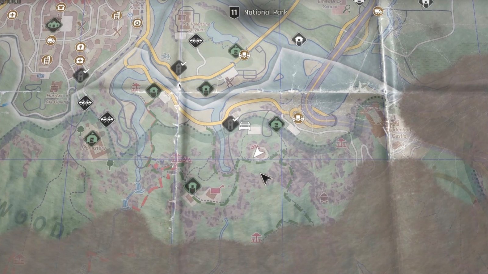 Dying Light: The Beast featuring the fifth Baron's Research Memo map location.