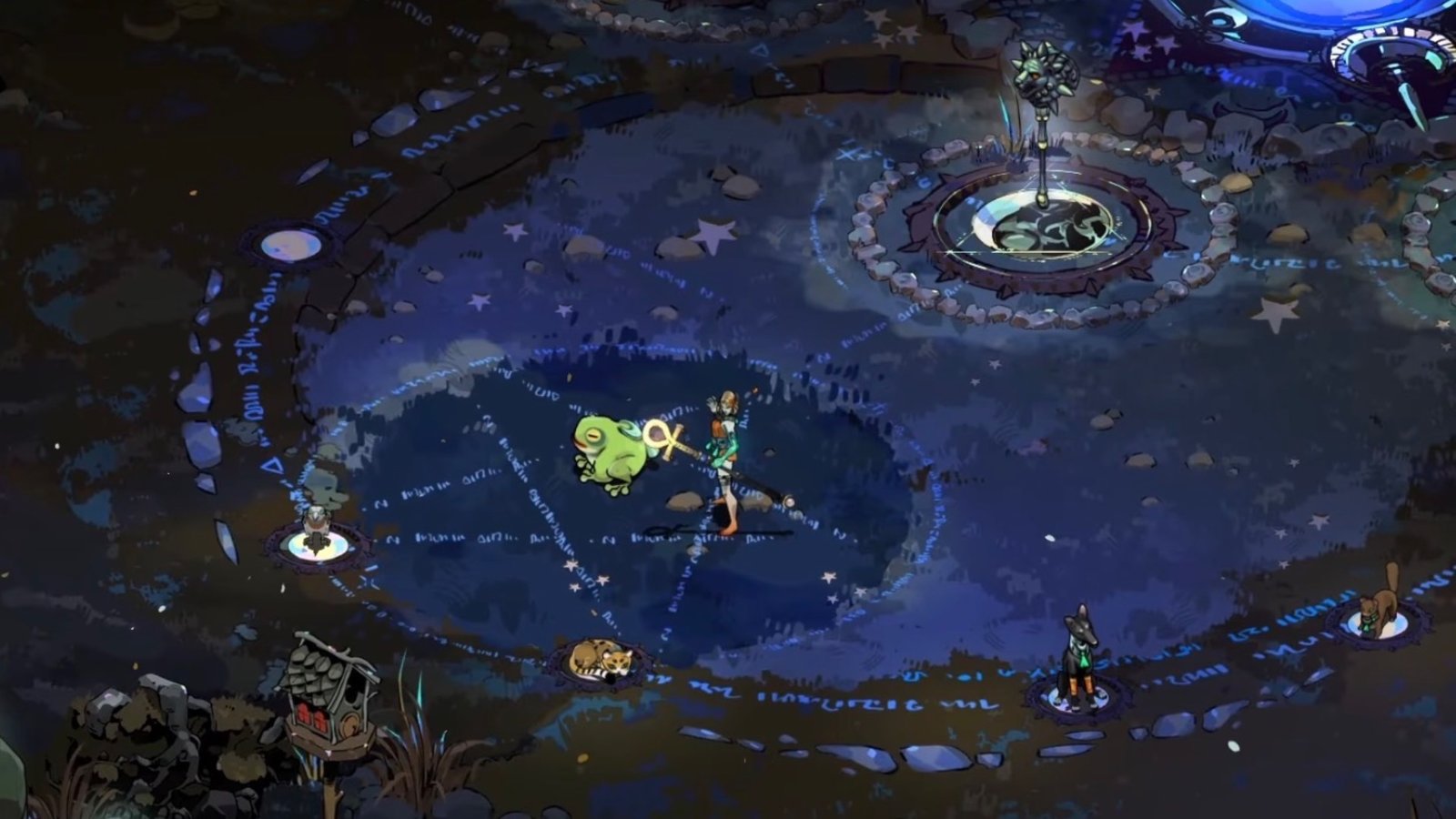 Hades 2 screenshot featuring Frinos the Frog Animal Familiar.