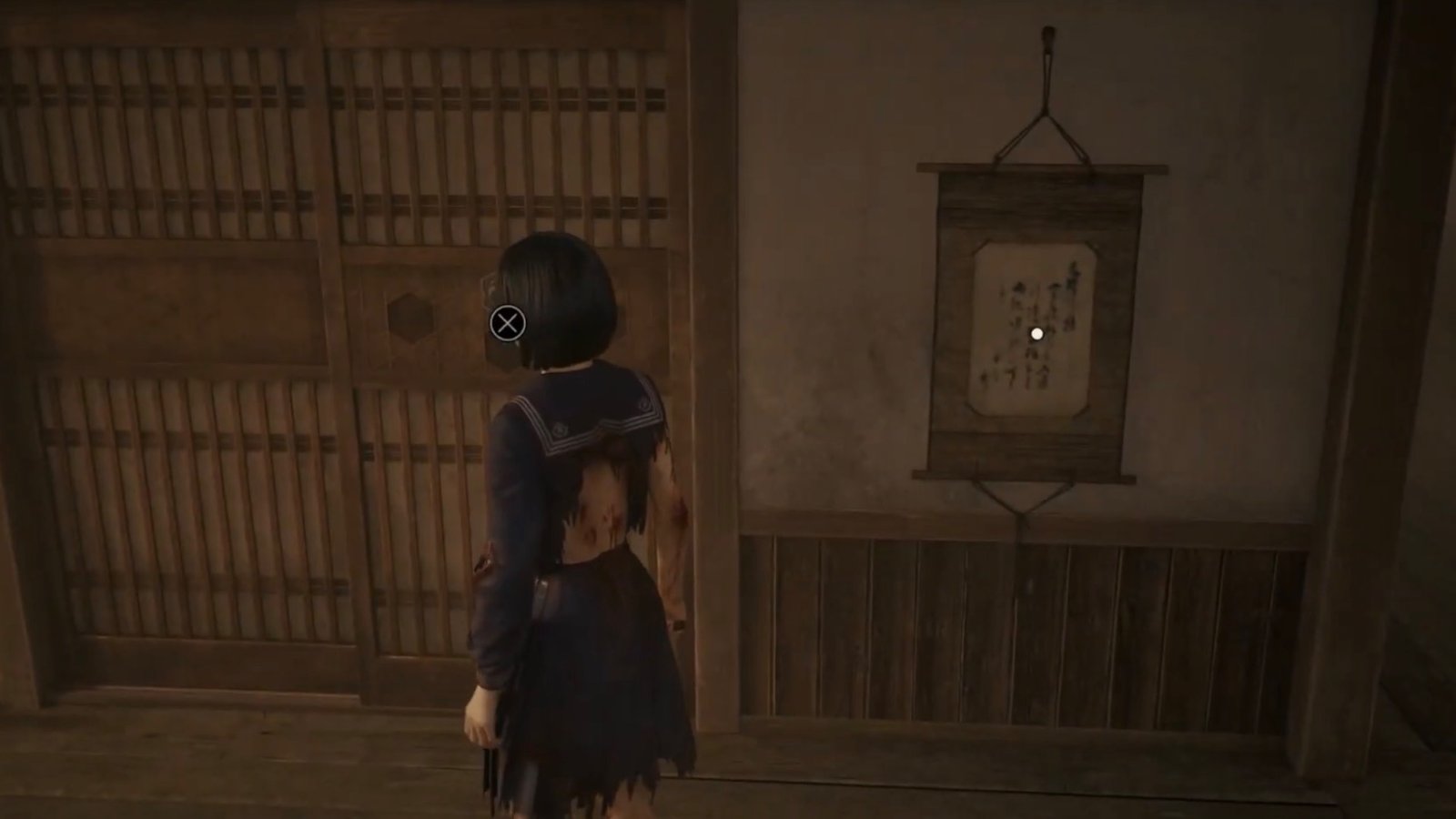 Silent Hill f screenshot featuring Hinako at the My Room Plate Puzzle inside the Shimizu Residence.