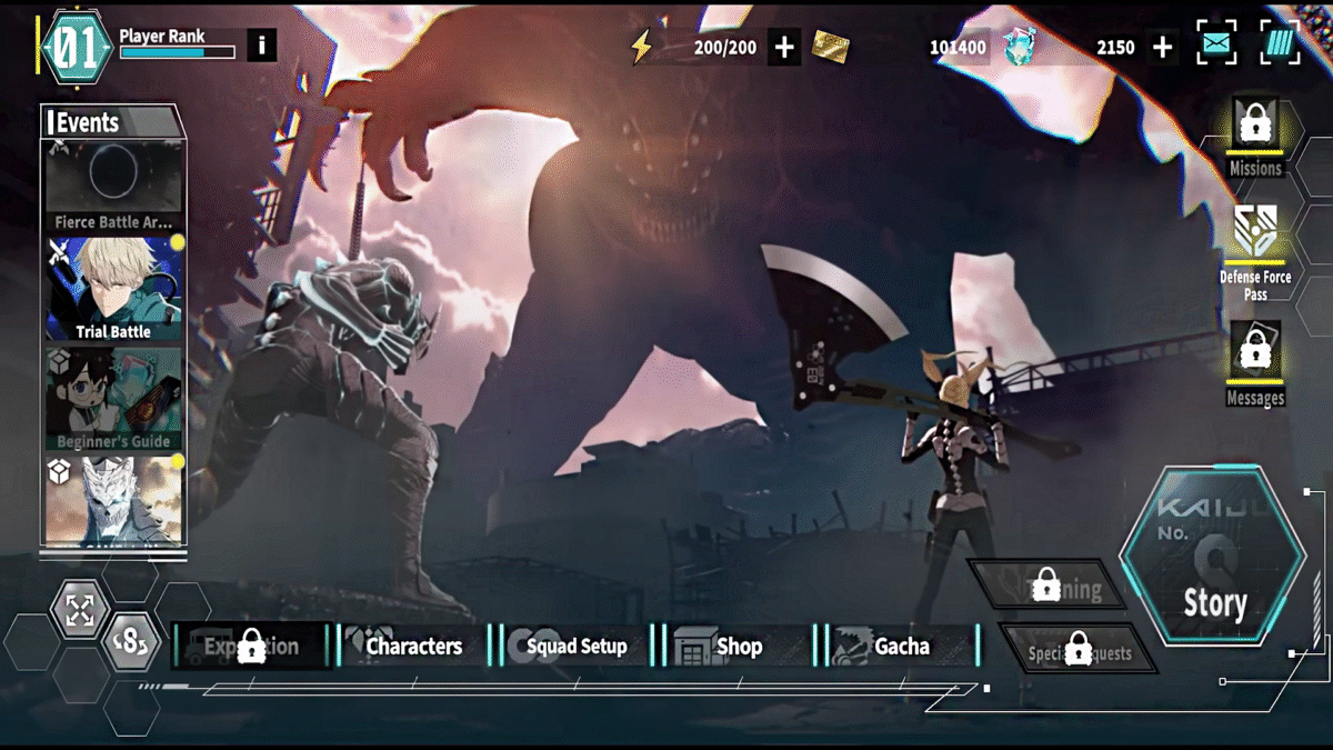 KAIJU NO. 8 THE GAME Main Menu Screen