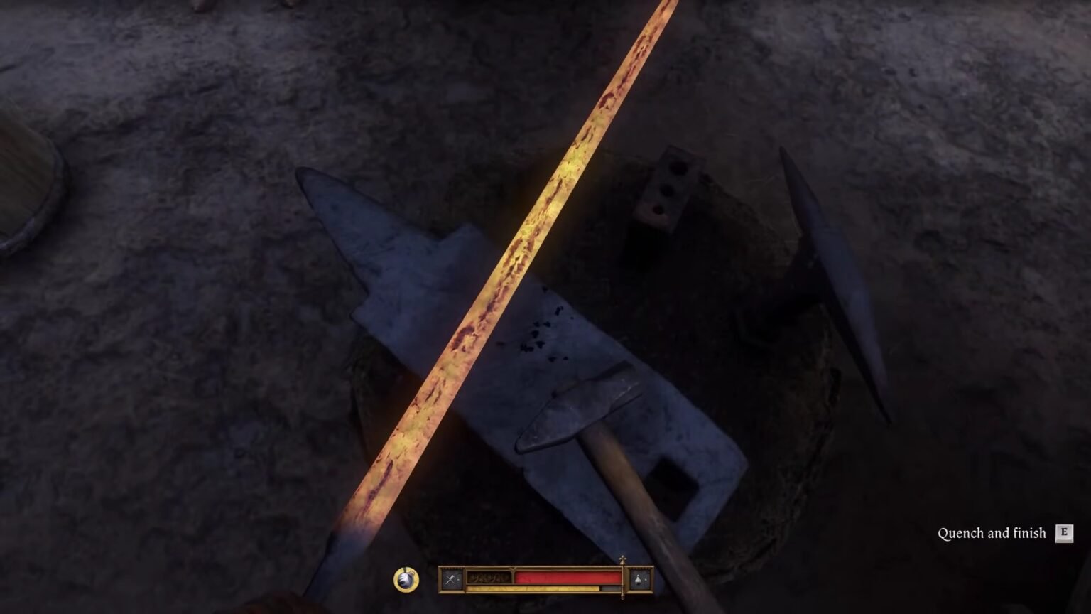 A longsword being crafted at the forge in Kingdom Come: Deliverance 2 DLC