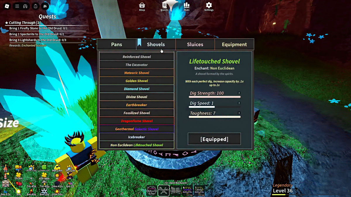 Prospecting Roblox Shovel Enchanting Menu Screen