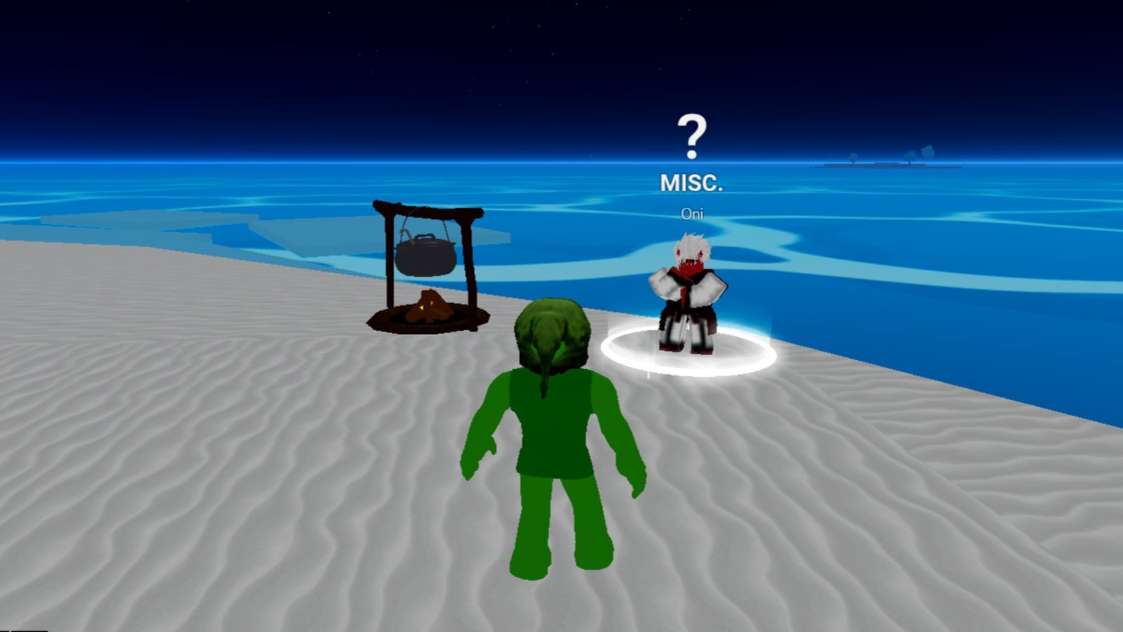 Blox Fruits screenshot featuring the Oni NPC at the Frozen Village.