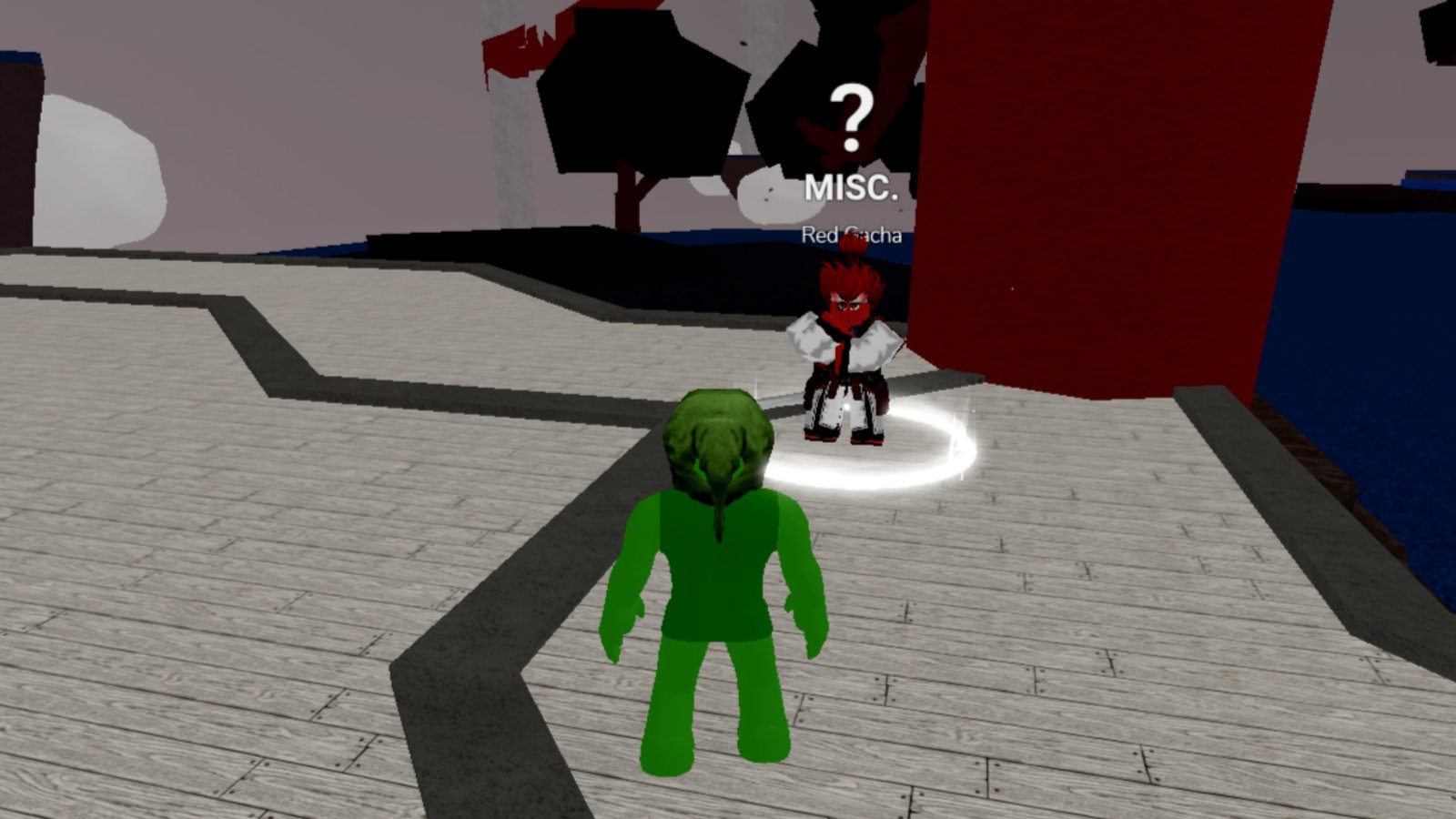 Blox Fruits screenshot featuring a player at the Red Gacha NPC.