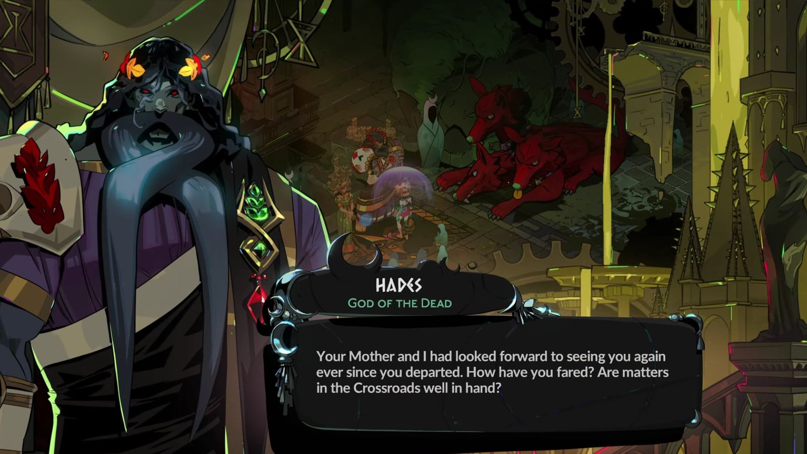 Melinoe and Hades having a conversation to get Soot in Hades 2