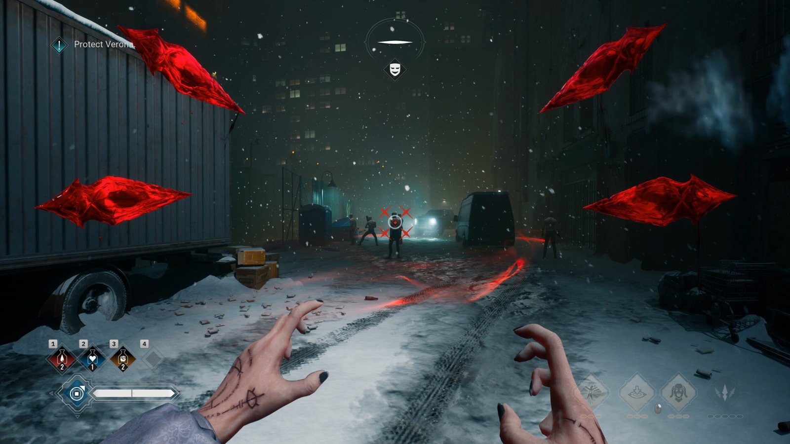 Vampire: The Masquerade - Bloodlines 2 screenshot featuring first-person gameplay.
