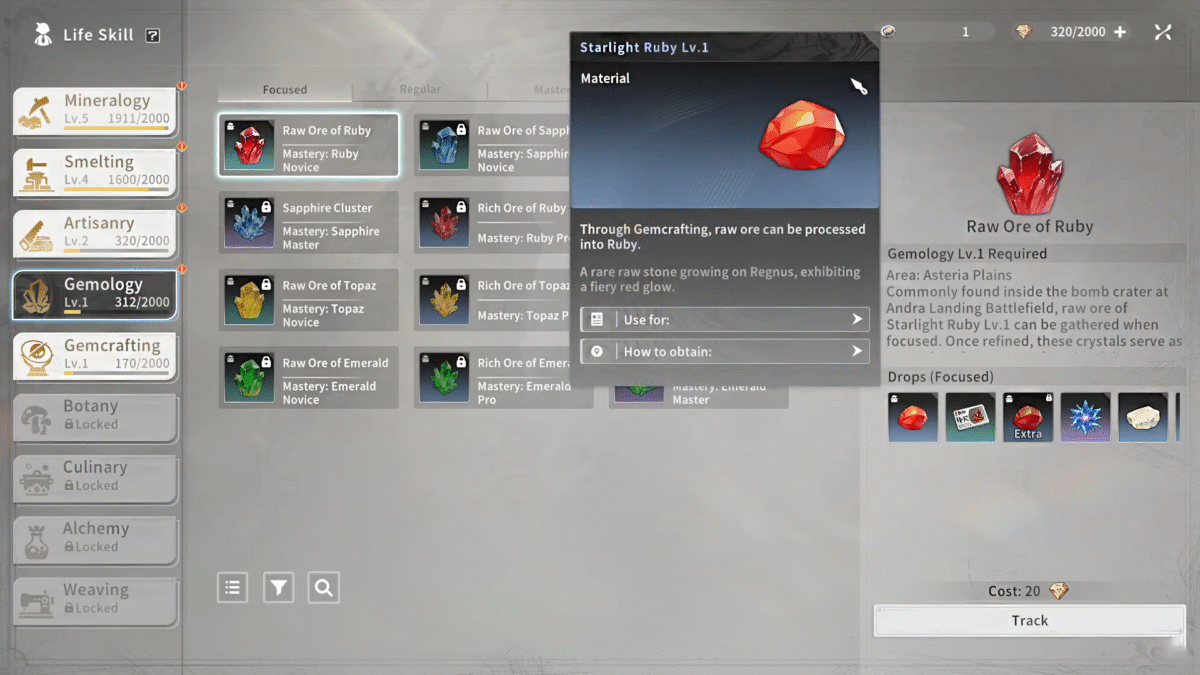 Blue Protocol Star Resonance Gemology Raw Ore Ruby Mineral Screen