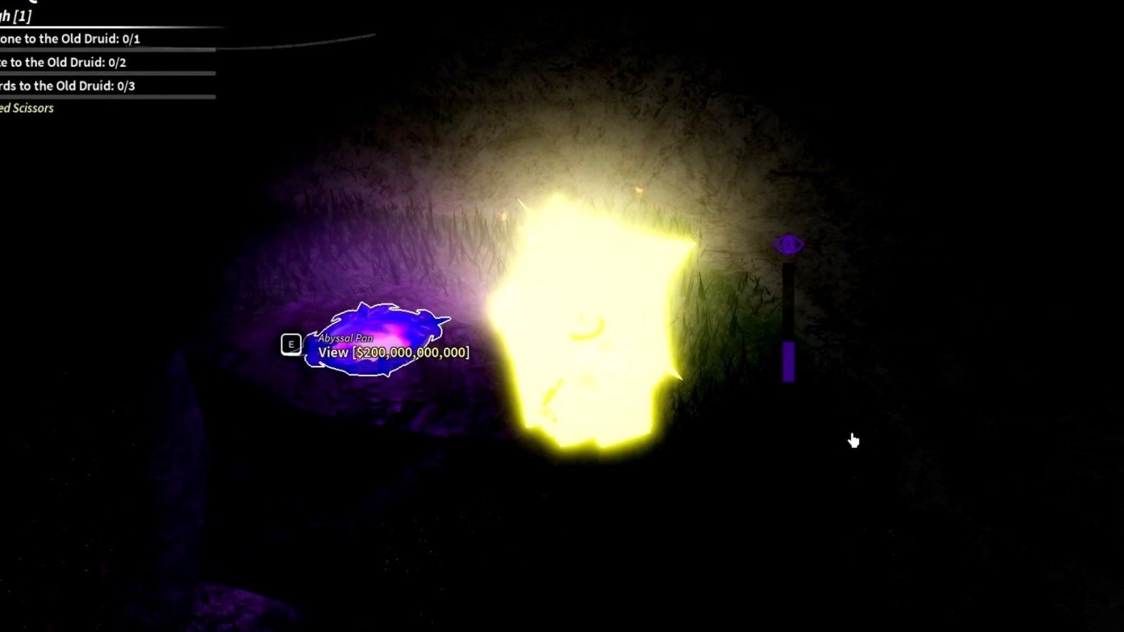 Prospecting screenshot featuring the player inside the Abyssal Depths Maze with a Firefly Flare, at the Abyssal Pan location.