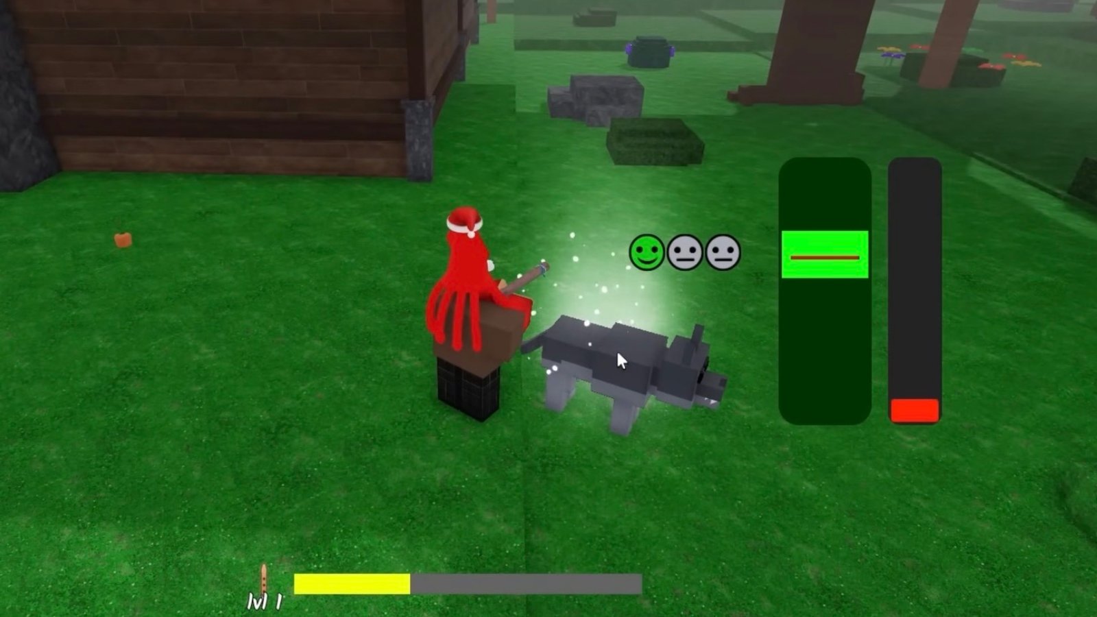 99 Nights in the Forest featuring a player taming the Wolf with an Old Taming Flute.