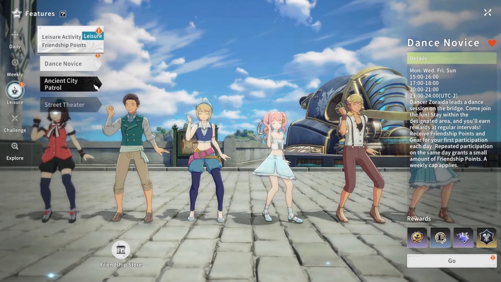 Blue Protocol: Star Resonance screenshot featuring the Asterleeds Dance Novice Leisure Activity.