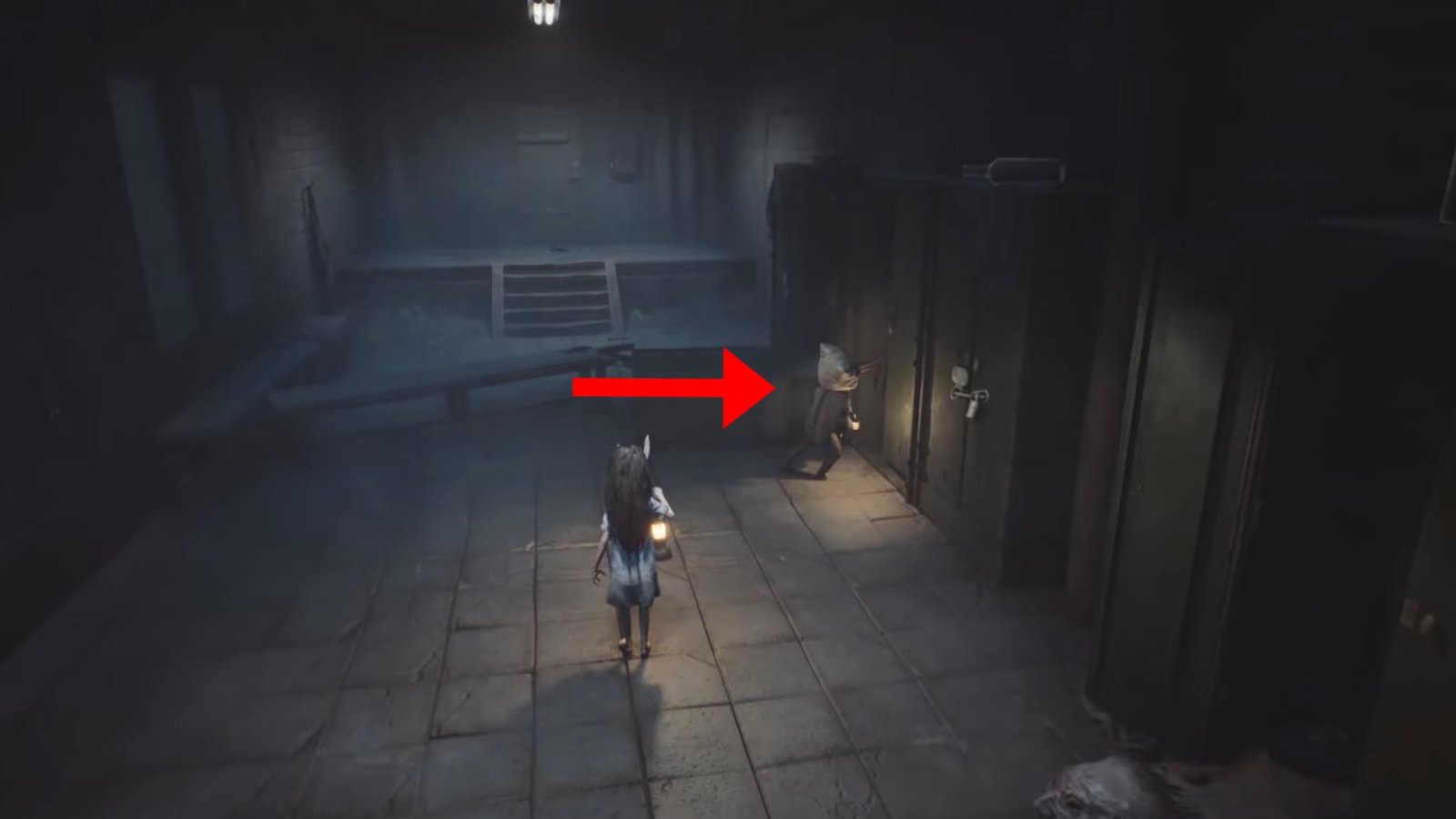 Reanimal featuring the second Mask location inside the locker, leading to the bathroom.