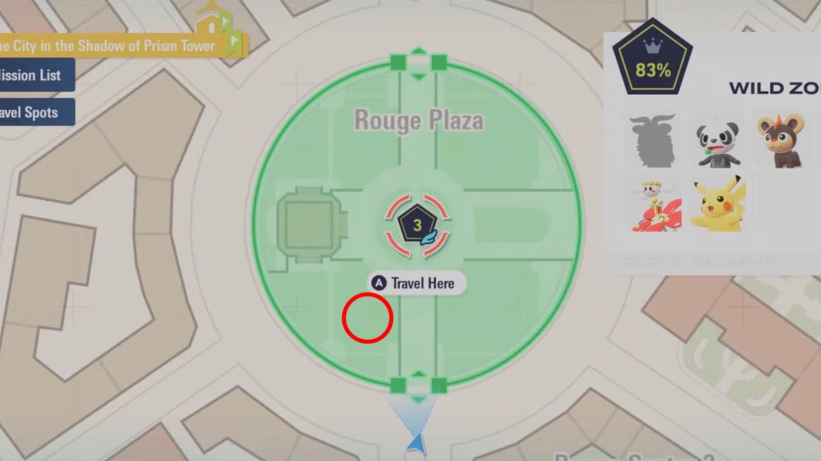 Pokémon Legends: Z-A screenshot featuring Skiddo's location in Wild Zone 3.