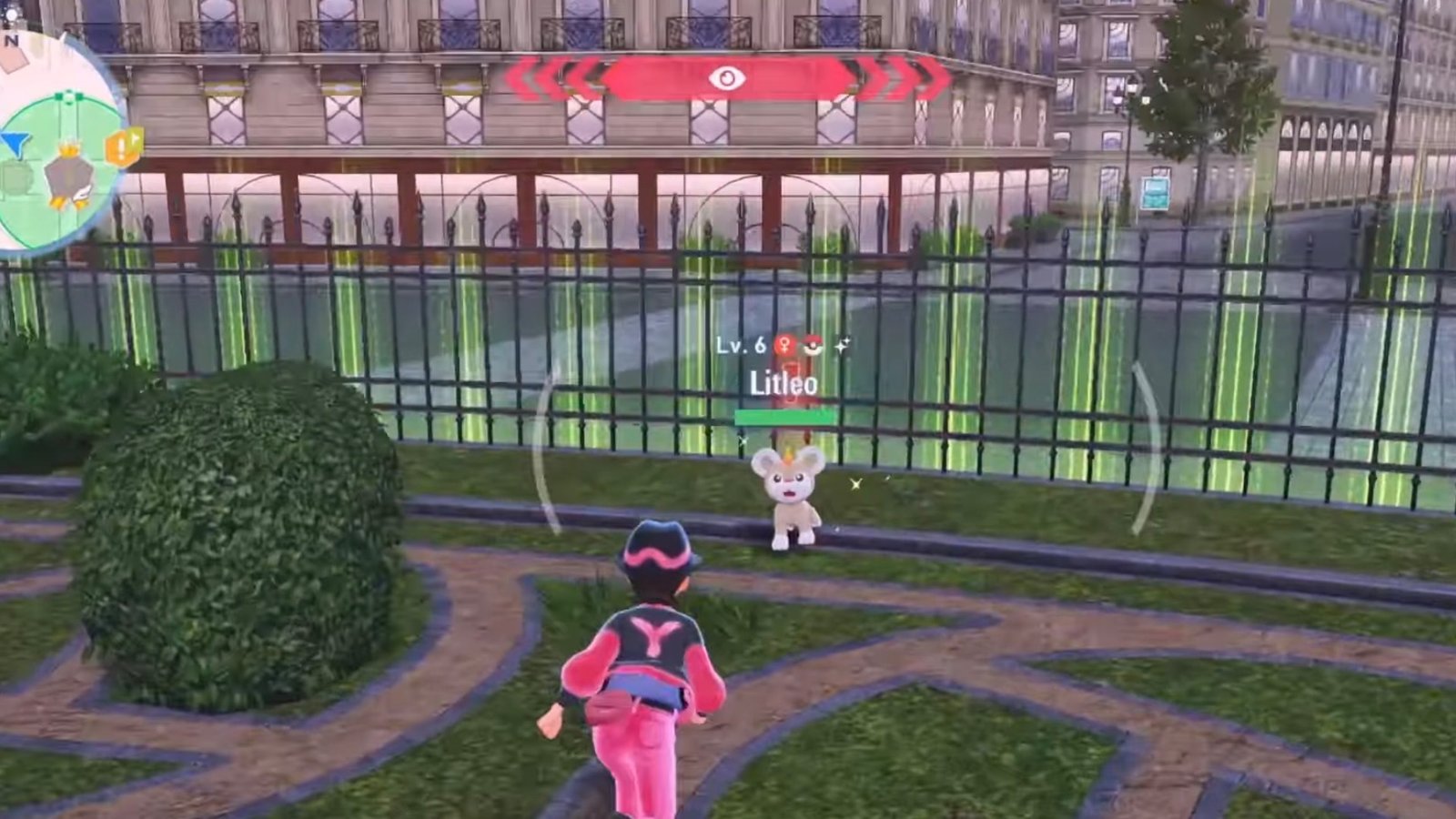 Pokémon Legends: Z-A. screenshot featuring the player catching a Shiny Litleo.