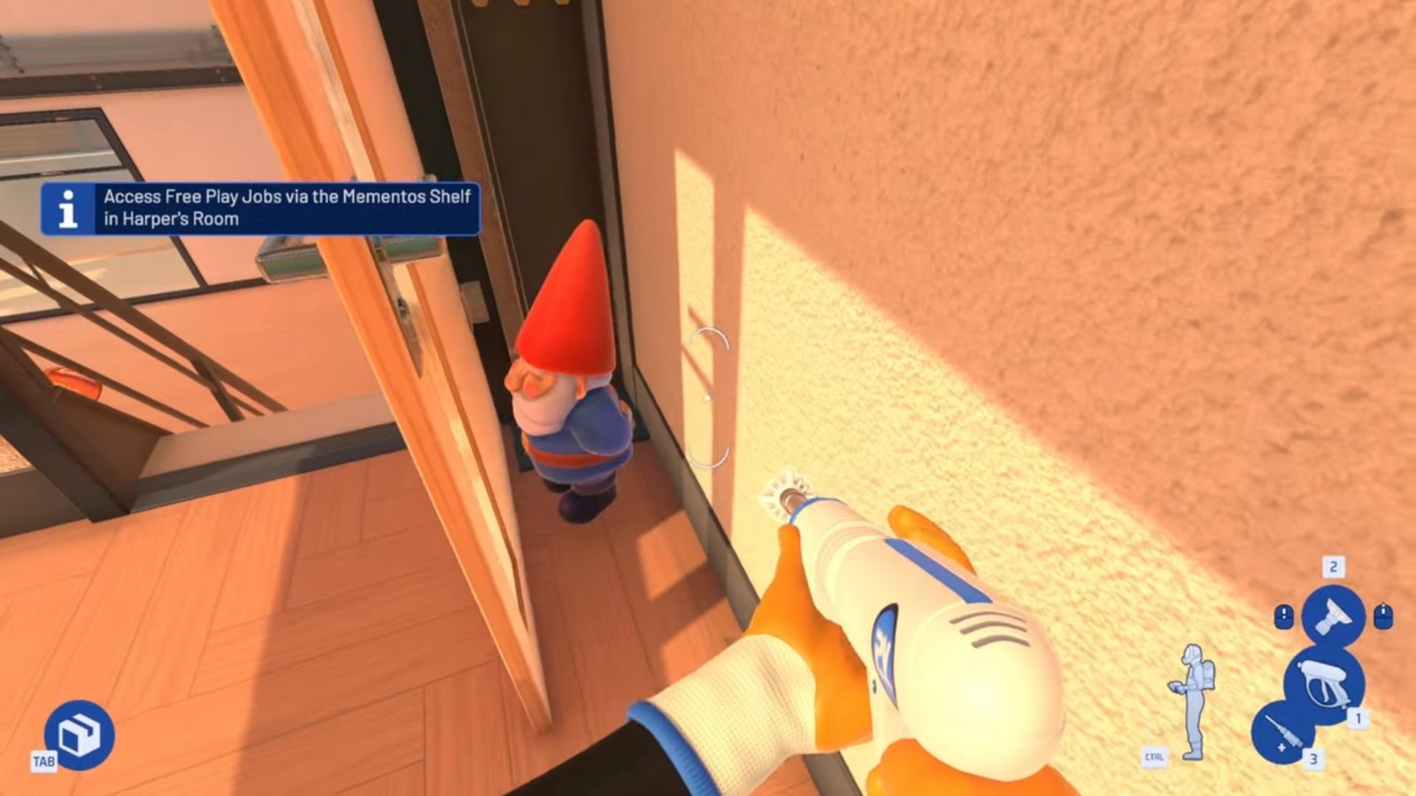 PowerWash Simulator 2 screenshot featuring the hidden gnome location at the home base.