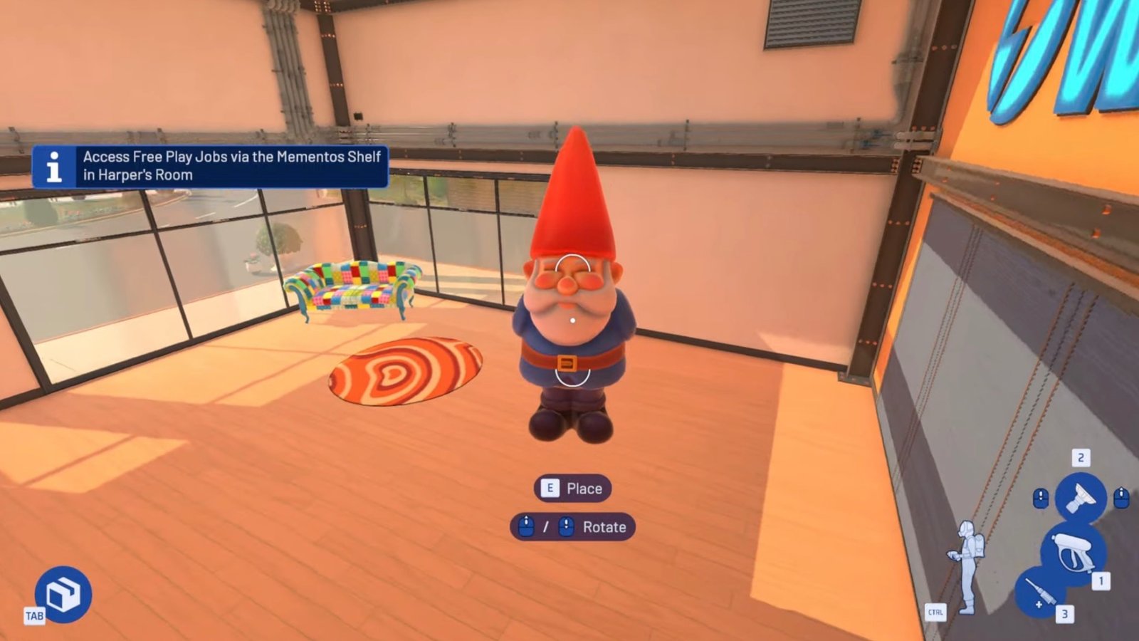 PowerWash Simulator 2 screenshot featuring the player picking up the secret gnome.