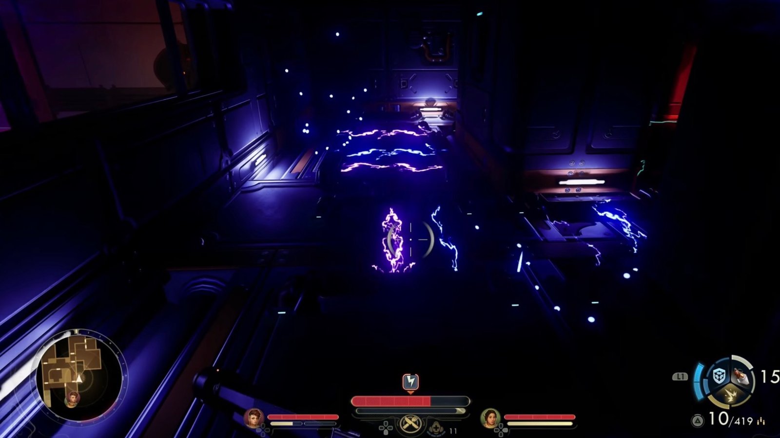 The Outer Worlds 2 vents with purple electricity.