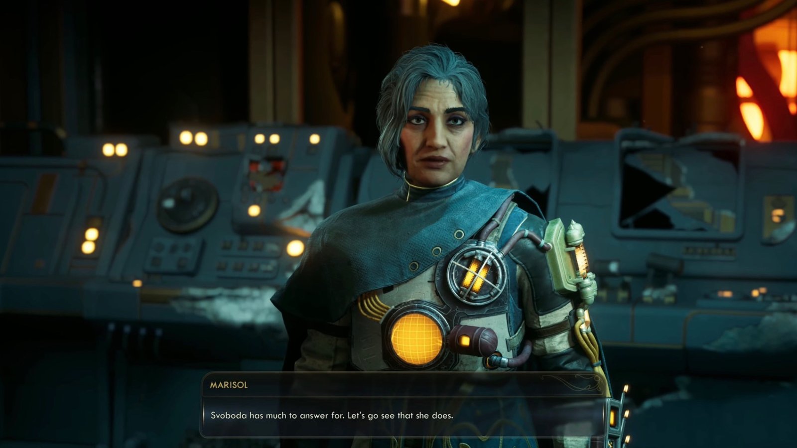 The Outer Worlds 2 speaking with Initiate Alva.