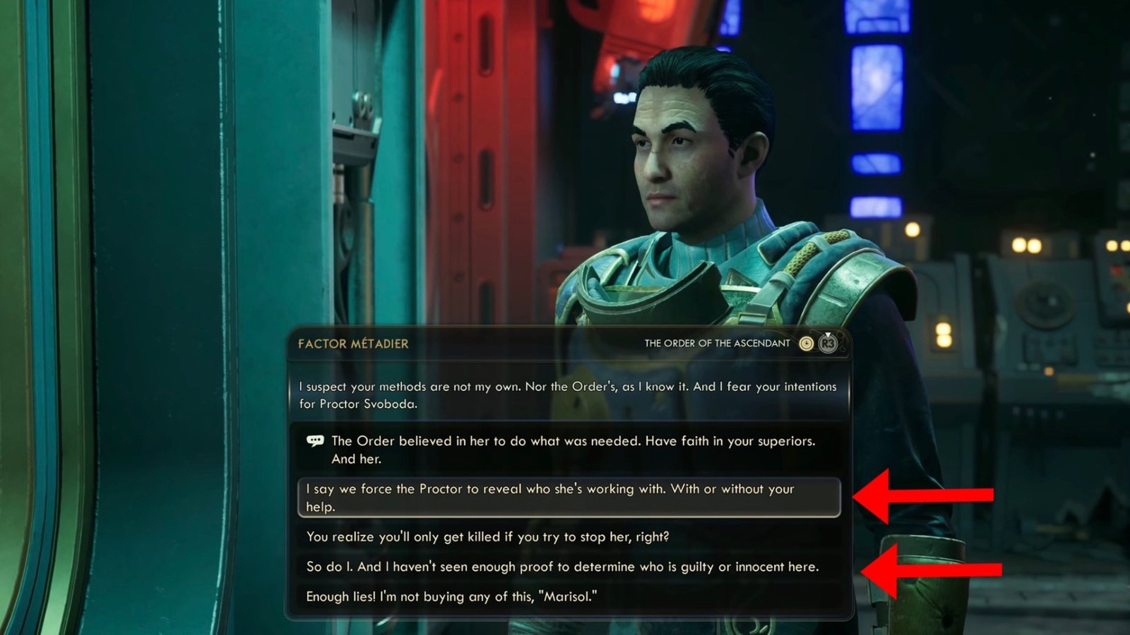 The Outer Worlds 2 dialogue options to side with Initial Alva.