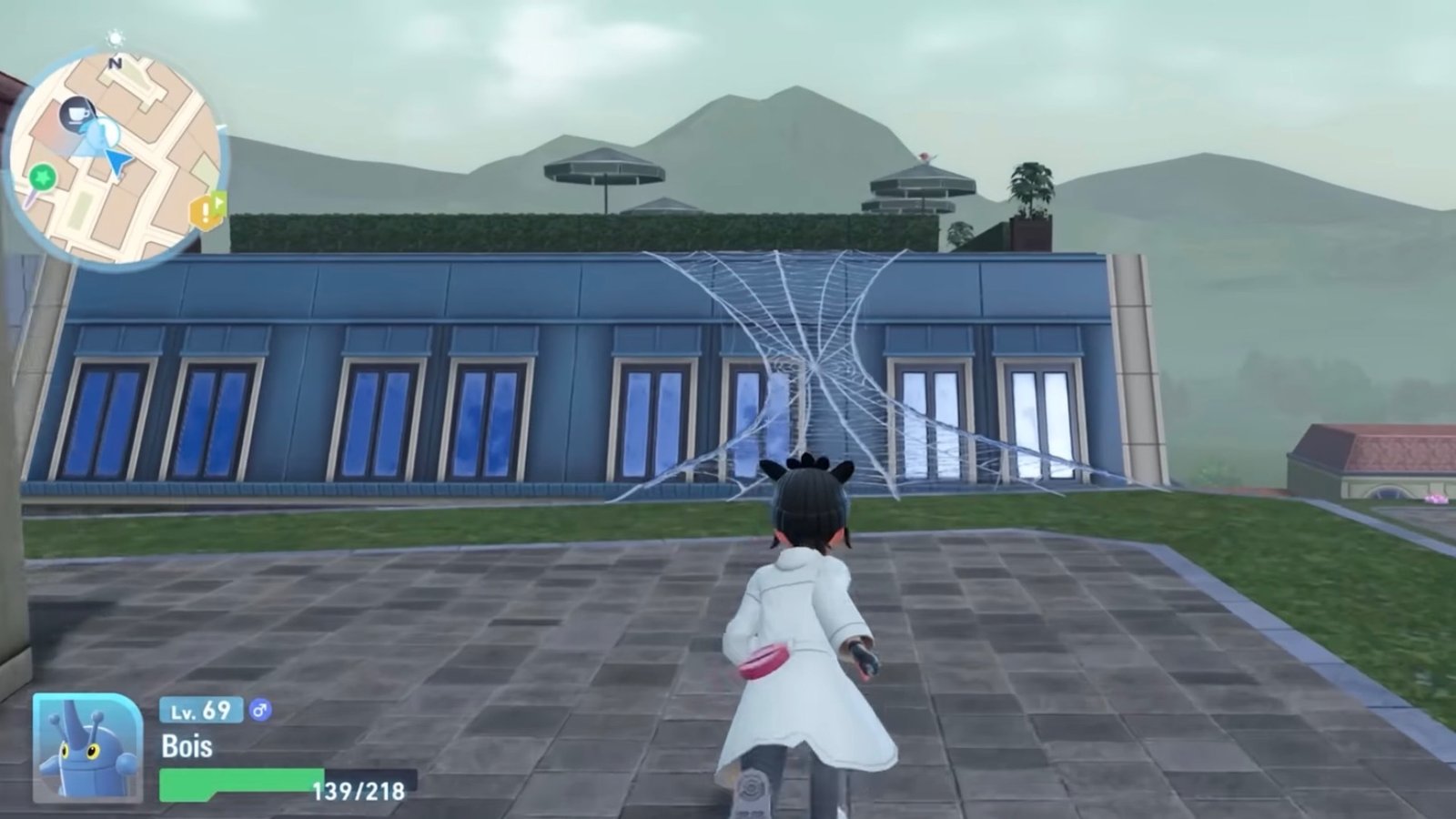 Pokémon Legends: Z-A using web bridge to cross to the rooftops.