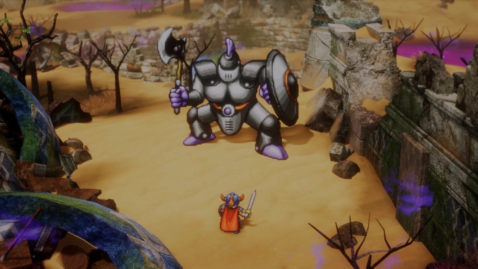 Dragon Quest 1 Remake fighting the Knight Aberrant.