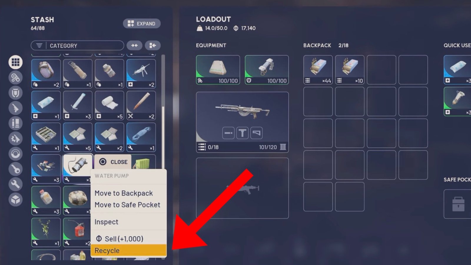 ARC Raiders inventory featuring recycling items in inevntory.