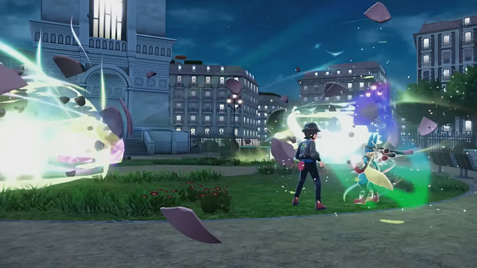 Pokémon Legends Z-A Pokemon battles at night