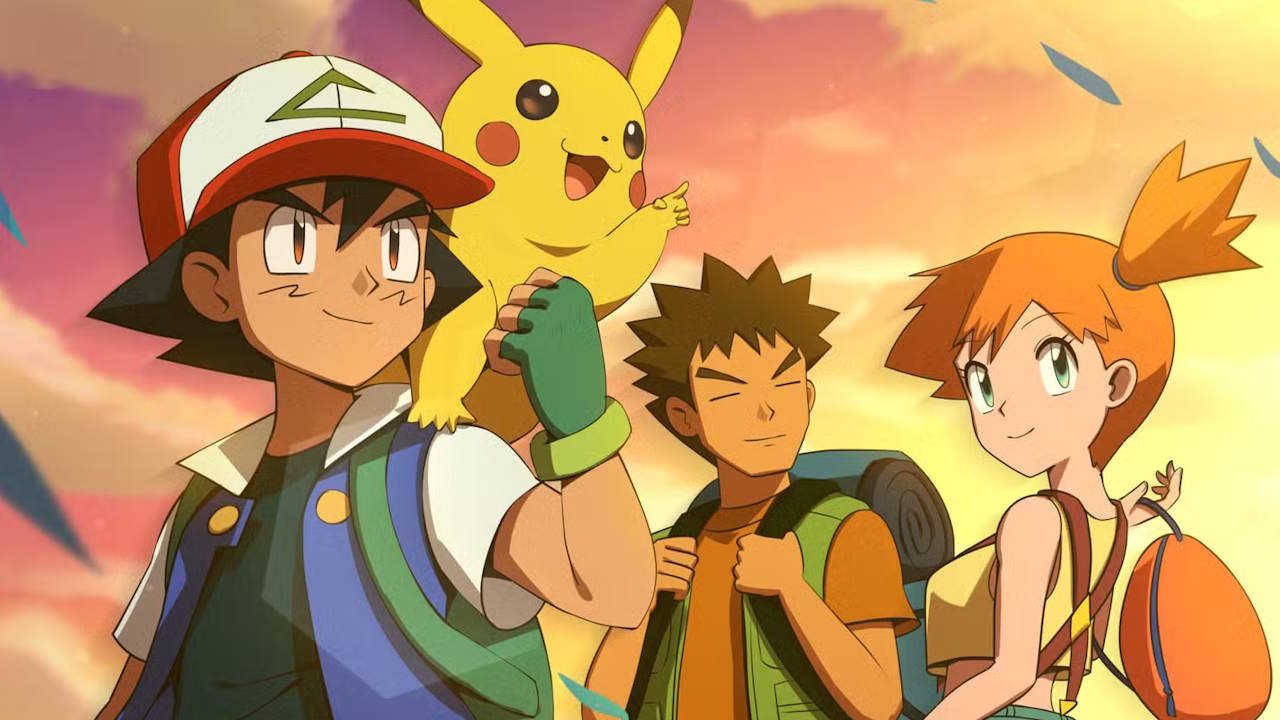 Pokemon image with Ash, Pikachu, Brock, and Misty standing around