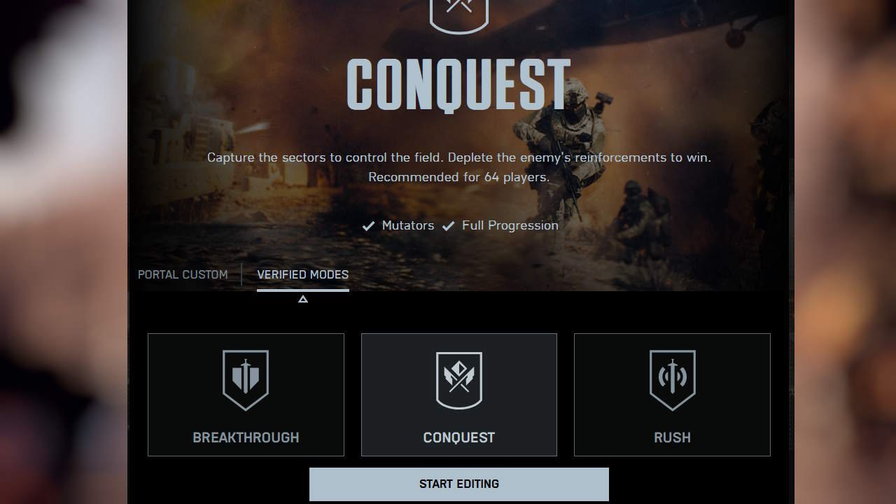 Select game mode from verified modes in Battlefield 6