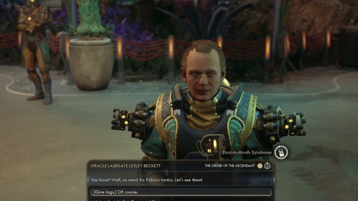 Giving the Excogitation Audio Logs to Laureate Beckett in The Outer Worlds 2