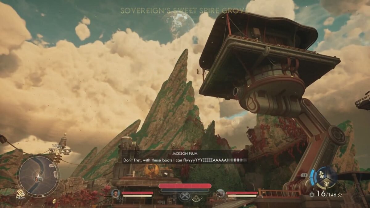 Jackson Plum falling from the platform in The Outer Worlds 2