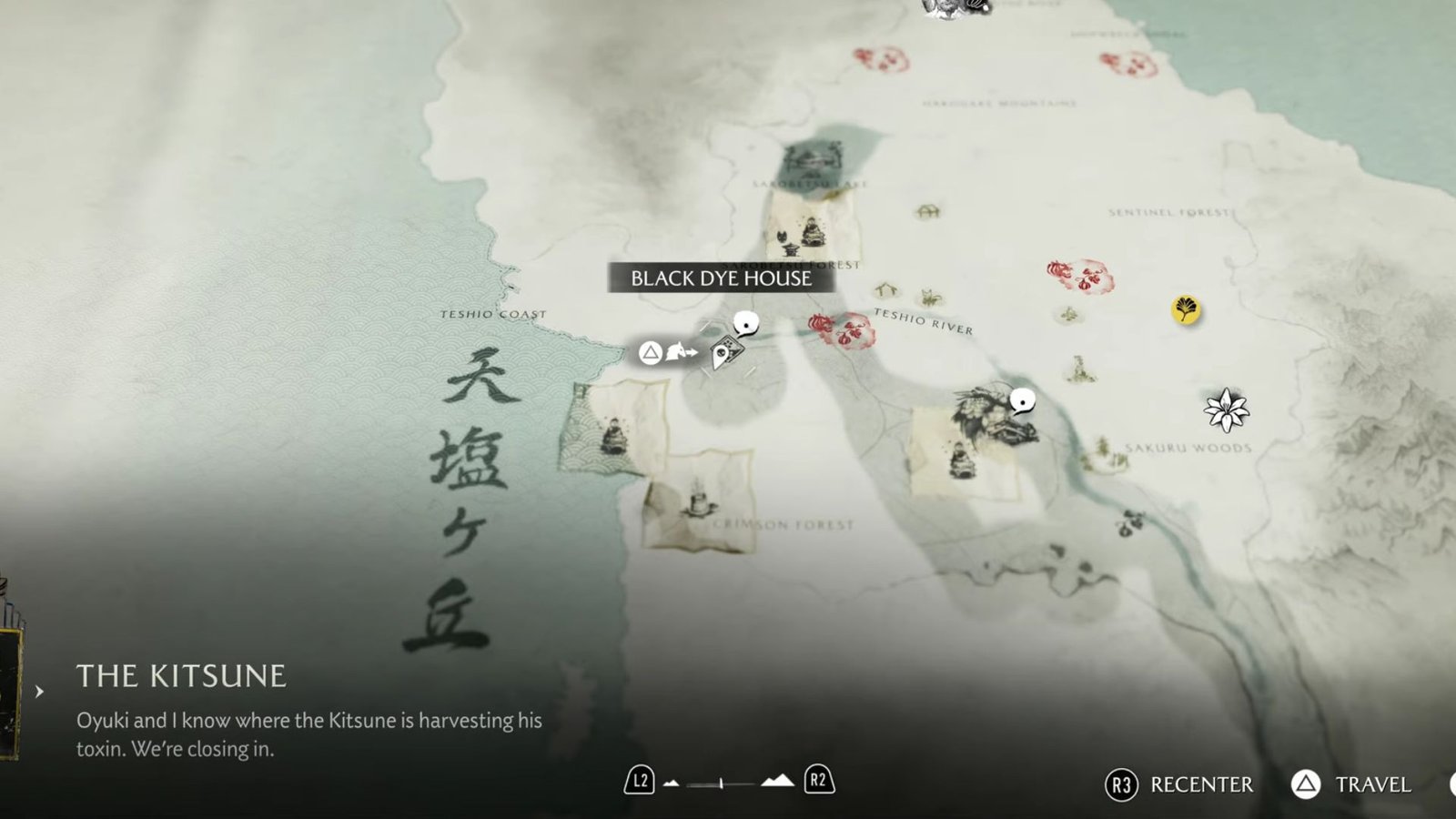 Black Dye Merchant location on Map in Ghost of Yotei