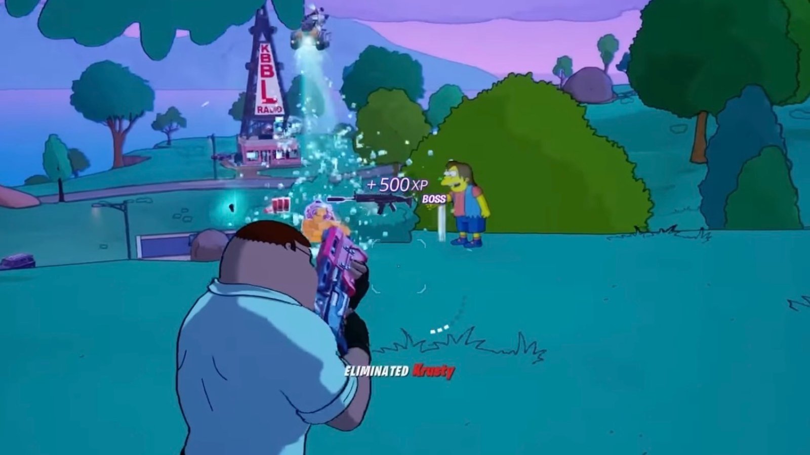Fortnite Krusty boss fight bringing the Haw Haw humiliation emote.
