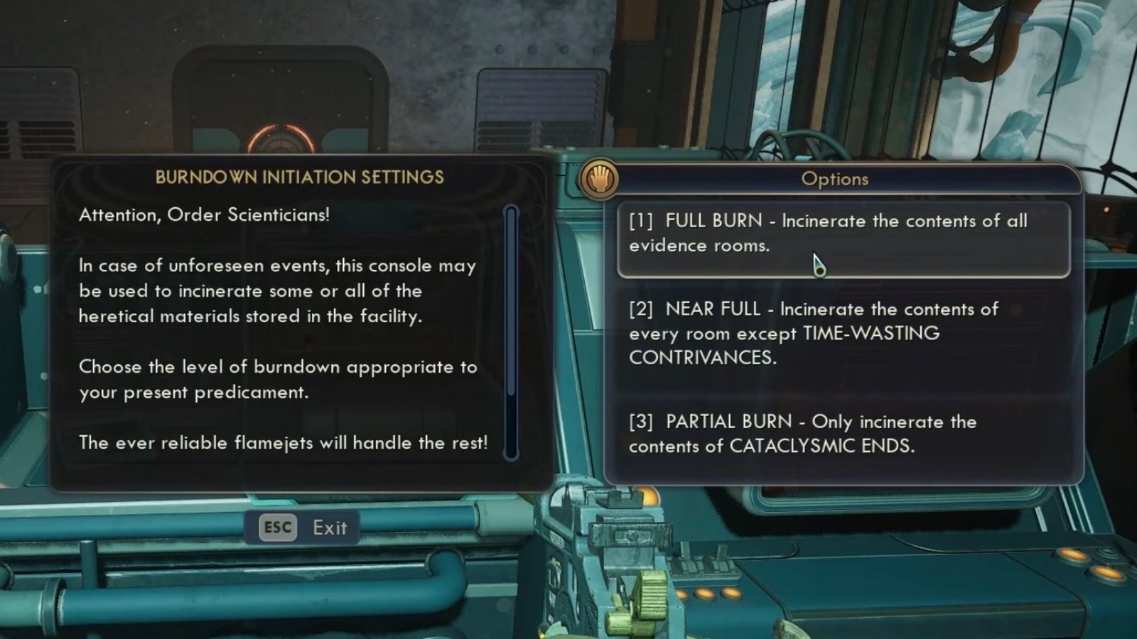 The Outer Worlds 2 picking the Full Burn option.