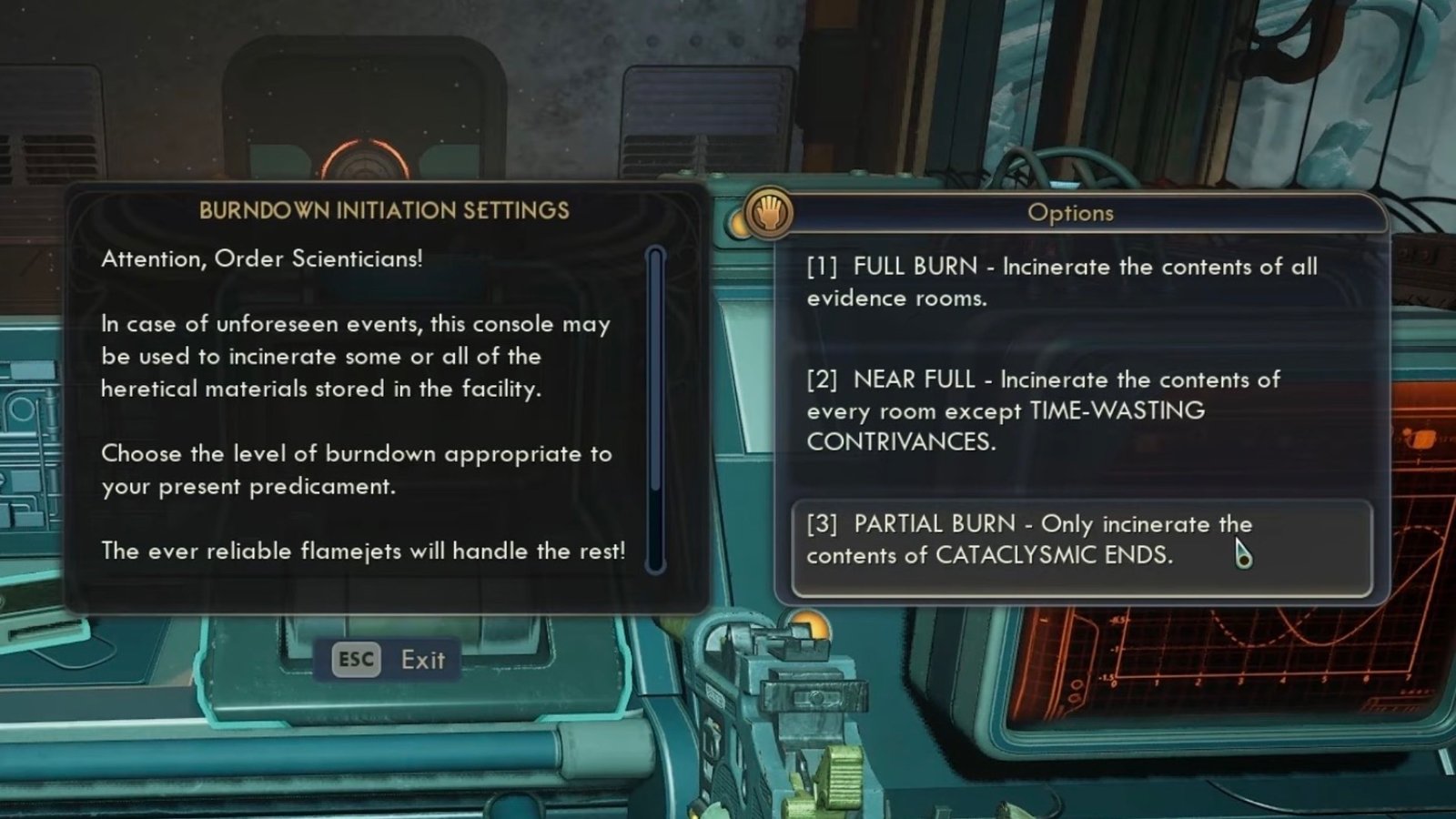 The Outer Worlds 2 picking the Partial Burn option.