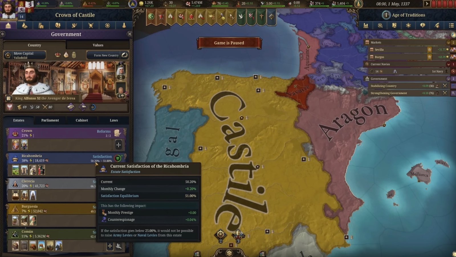 Europa Universalis V granting privileges to improve satisfaction for more manpower to recruit Levies.