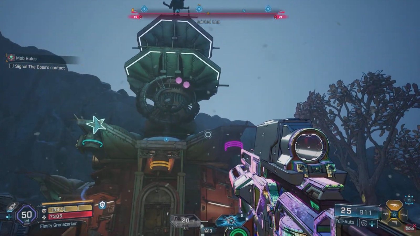 Borderlands 4 featuring the bell puzzle at the meetup spot.