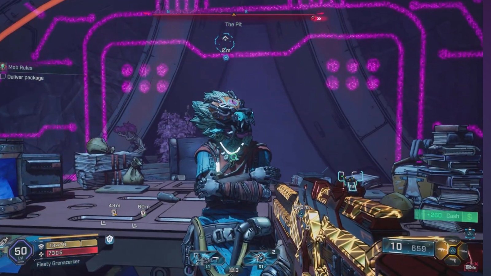 Borderlands 4 featuring the player returning the package to The Boss.