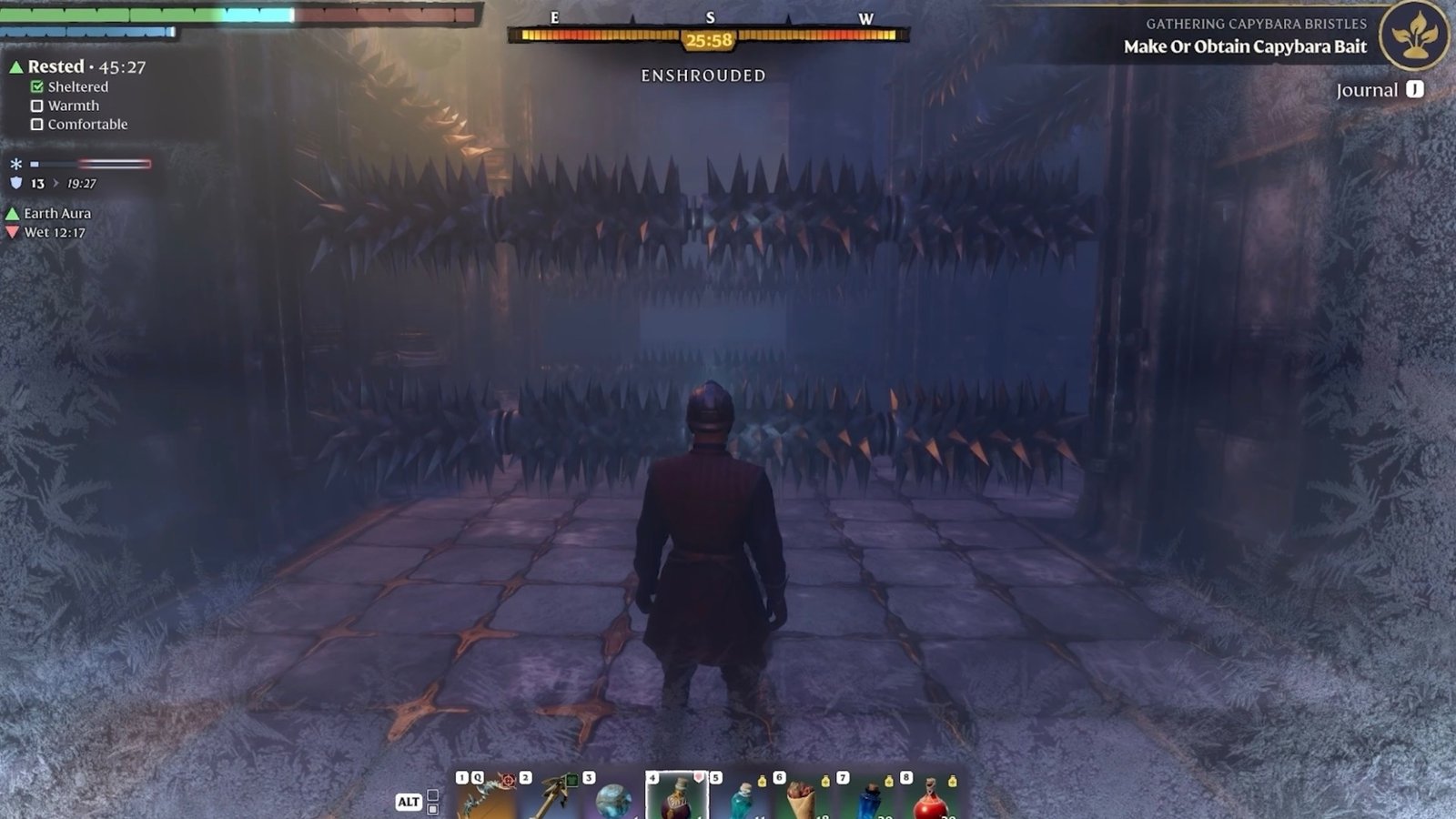 Heading to the first Button's location inside the Night Sanctum in Enshrouded.