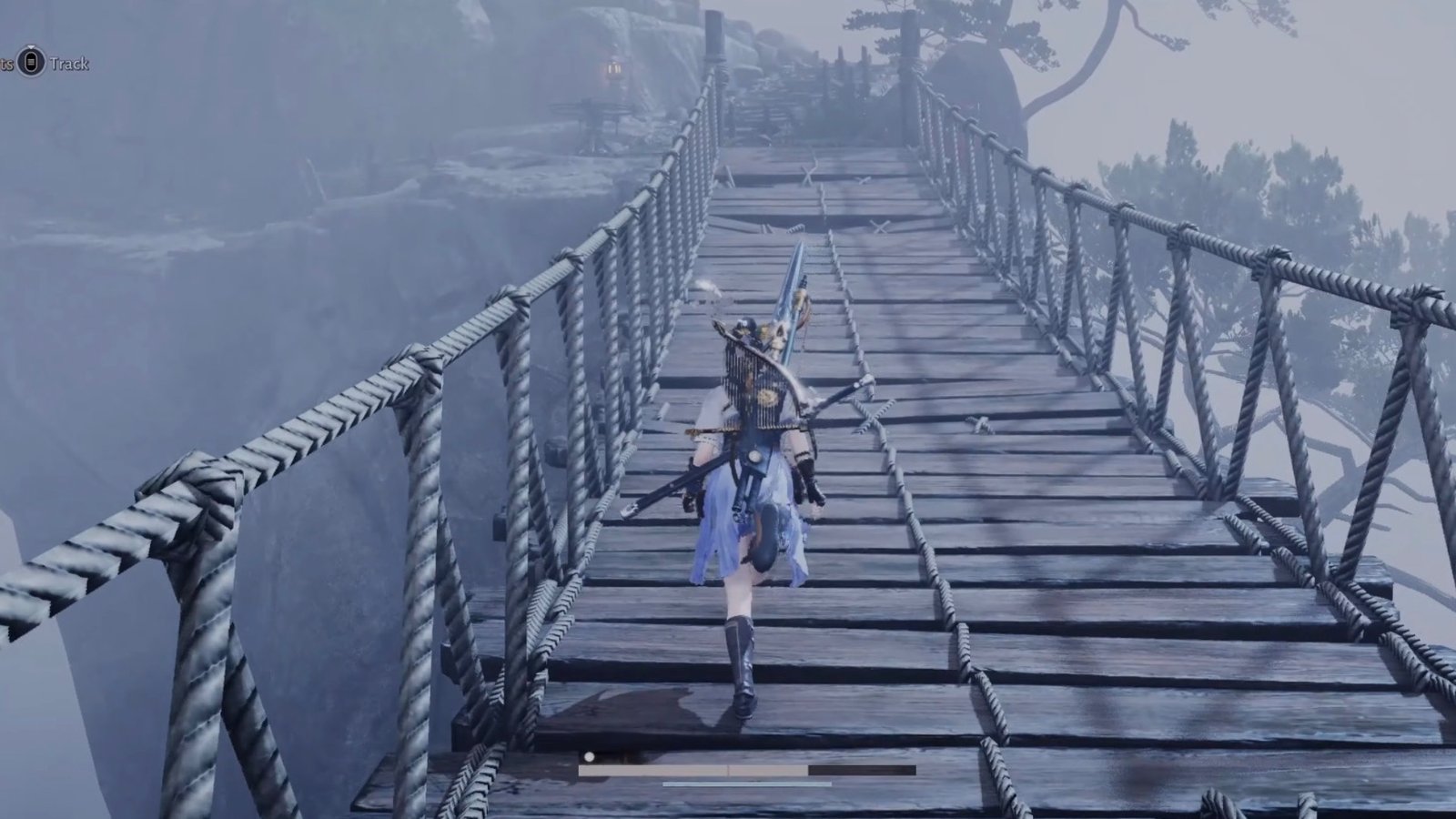 Crossing the bridge at the Palace of Annals to head to the bird's nest in Where Winds Meet.