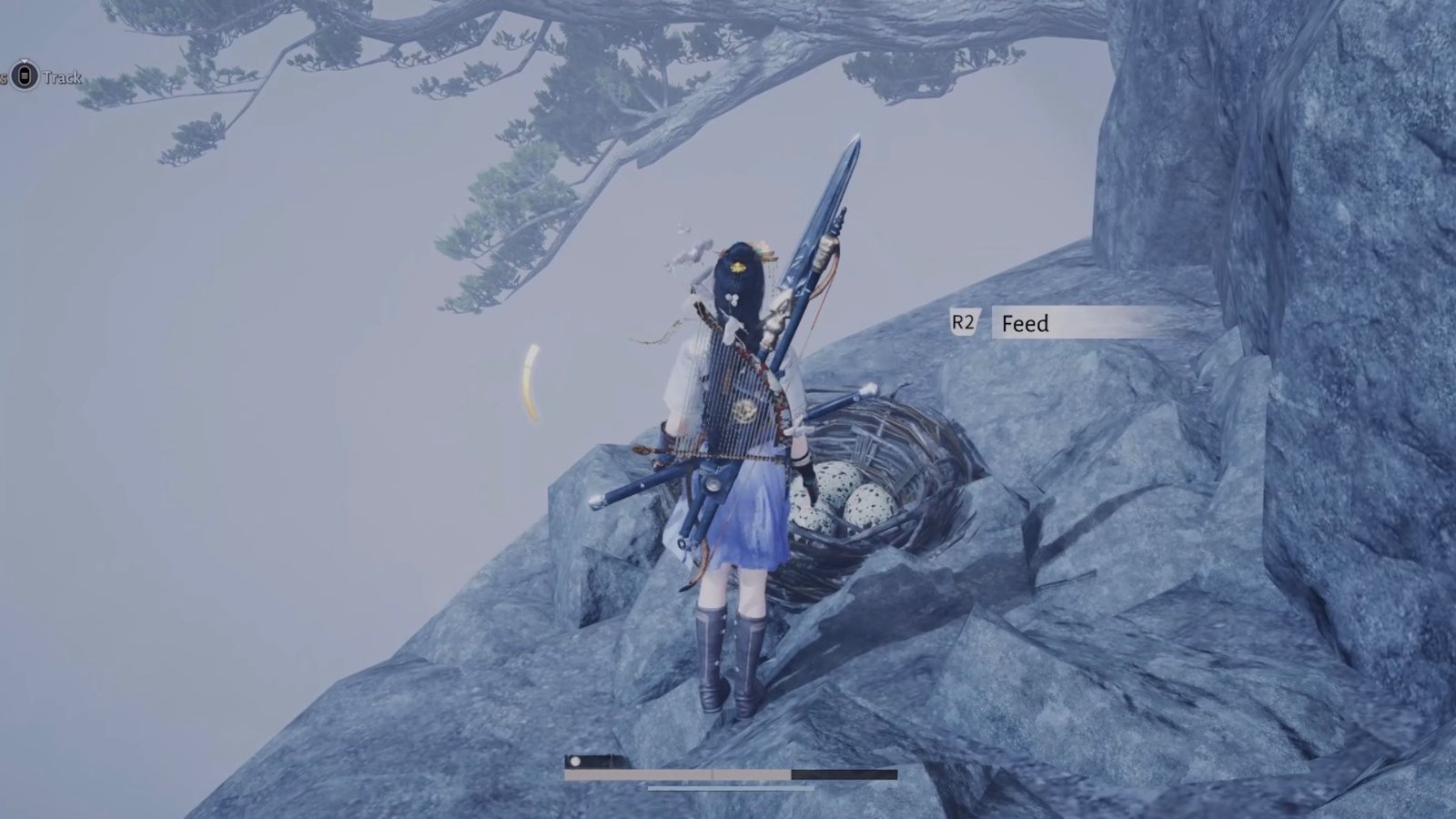 Interacting with the bird's nest at the Palace of Annals in Where Winds Meet.