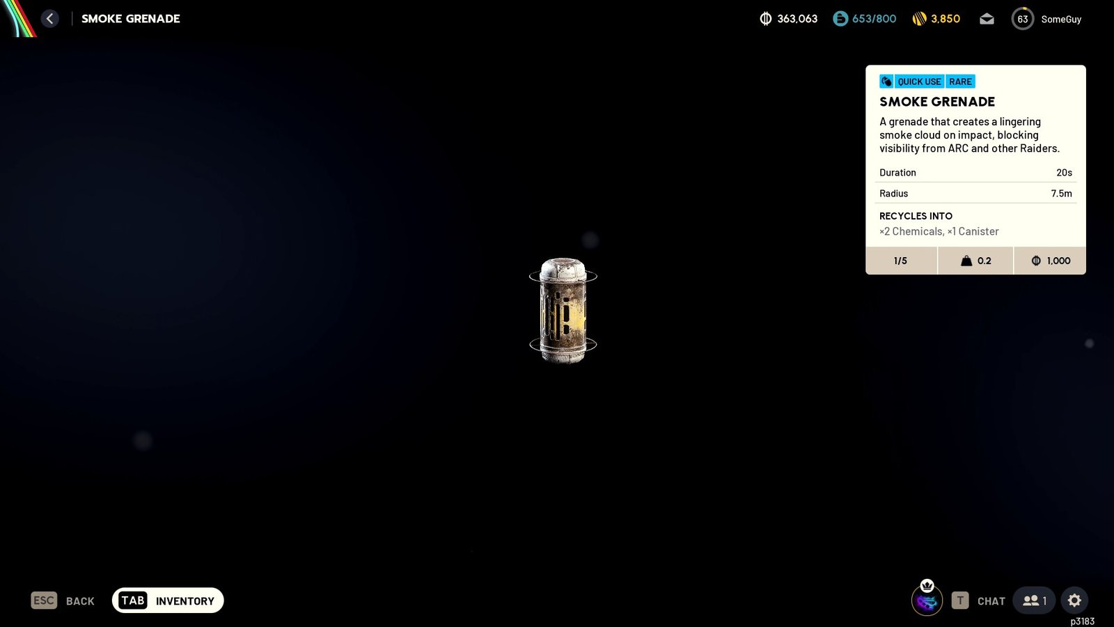 ARC Raiders Smoke Grenade Inspect