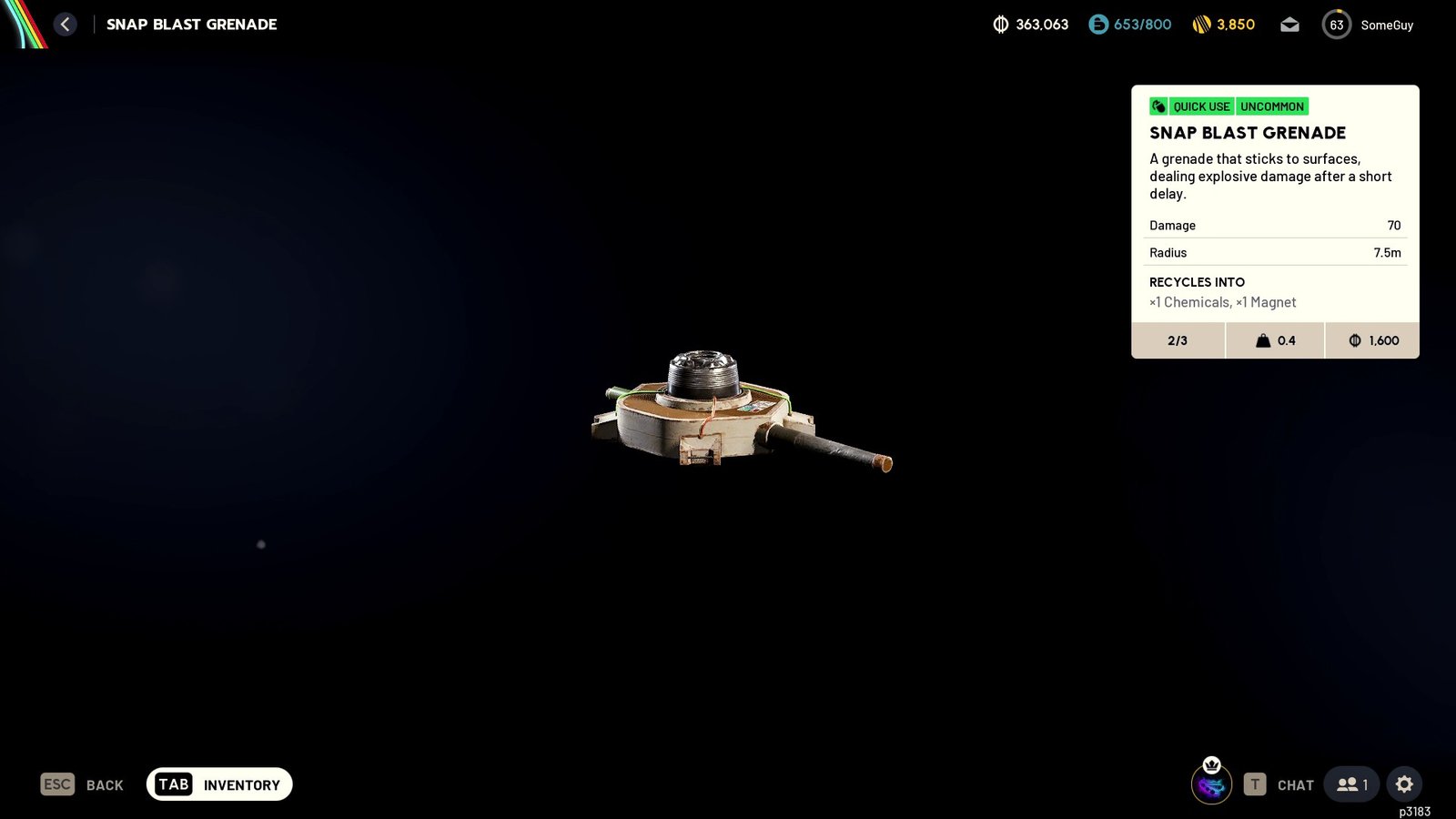 ARC Raiders Snap Blast Grenade Inspect