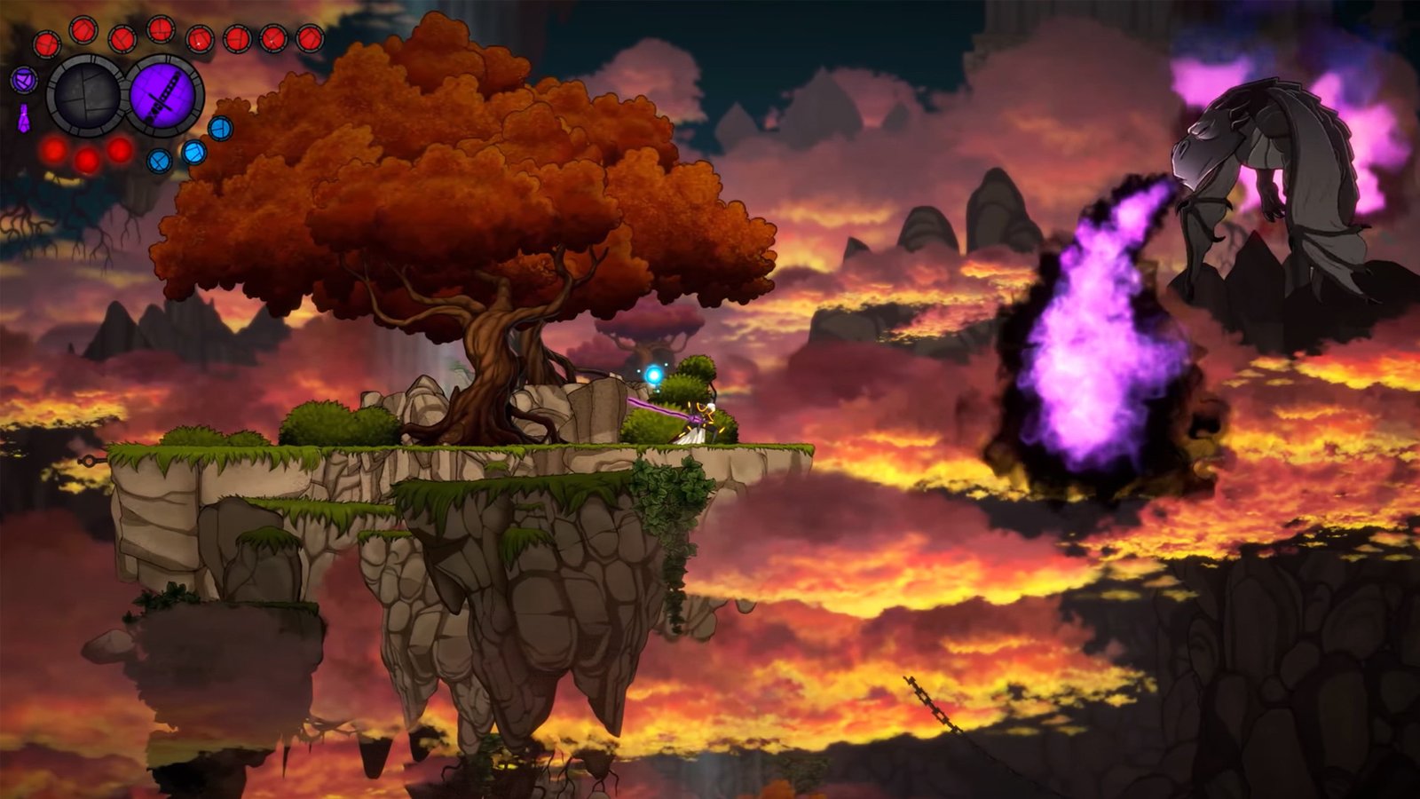 An image of Aeterna Noctis' protagonist fighting with a black dragon